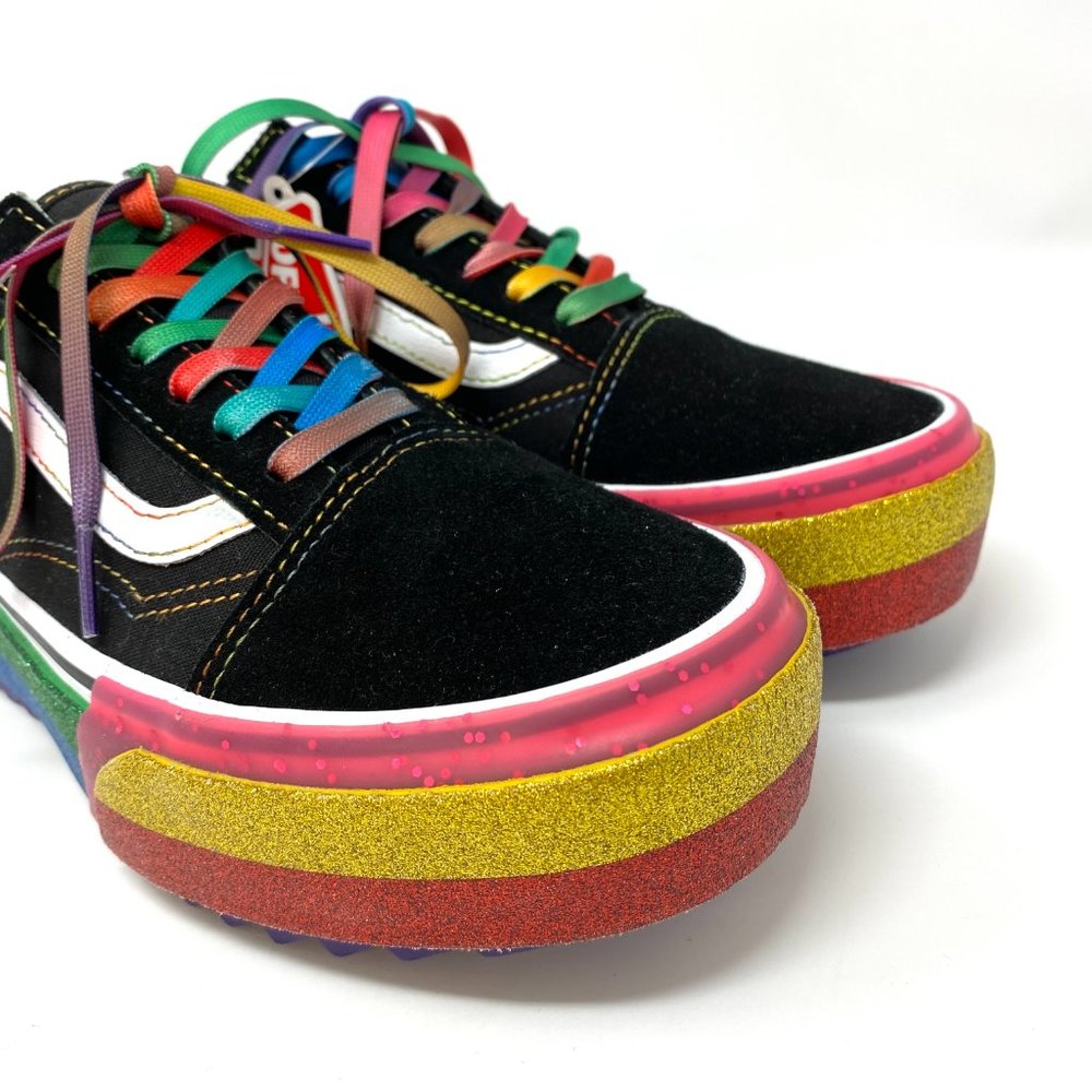 VANS Platform Old Skool Stacked Ripple Glitter Rainbow Black Women's VN0A4U15WW1 - Picture 9 of 11